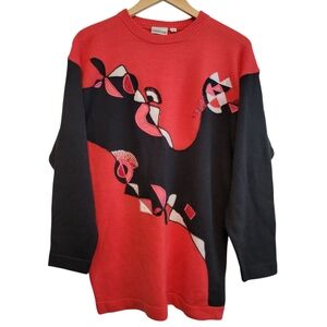 VTG Jacques Vert Embroidered Beads Sweater L Abstract Art To Wear Geometric Wool